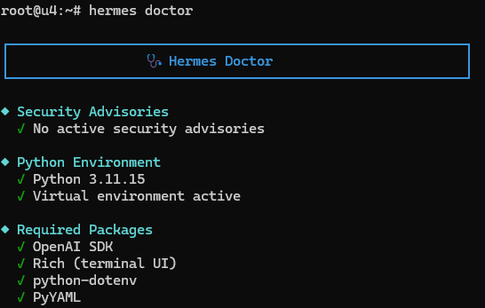 Hermes Doctor pokazujący zdrową instalację