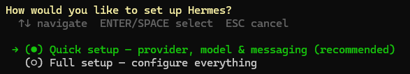 Ekran metody konfiguracji Hermes z wybraną opcją Szybka konfiguracja
