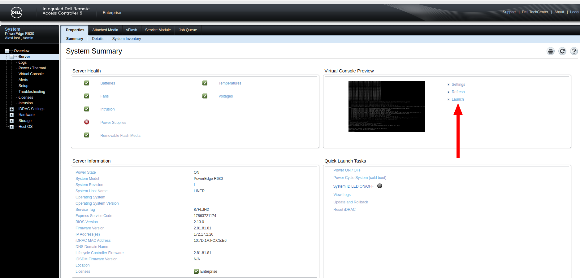 Dell iDRAC-Remote-Konsole starten