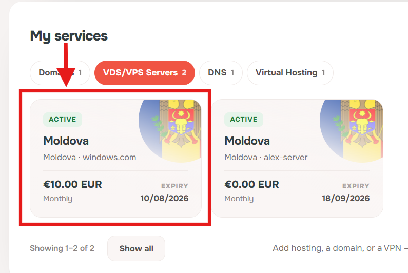 Select your Windows VPS