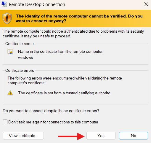 Accept the certificate warning